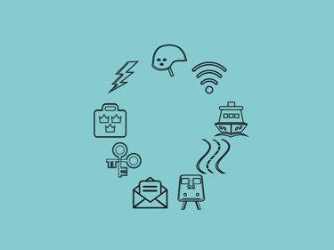 Ikoner som visar Sekos olika branscher.